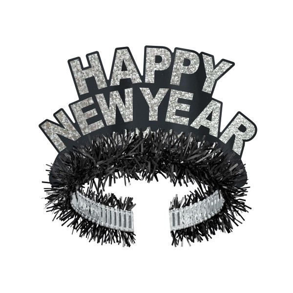 Beistle "Happy New Year" Tiara Schwarz & Silber