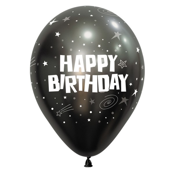 Sempertex Latexballon Happy Birthday Galaxy Silk Midnight Grey 30cm/12" 25 Stück