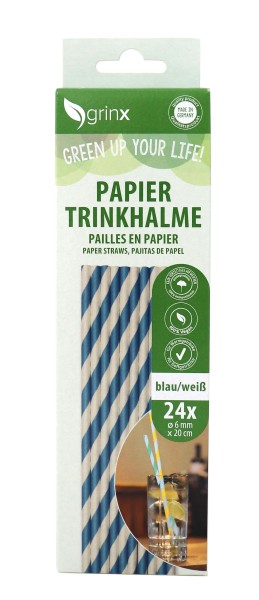 grinx Trinkhalm blau/weiß 20cm x 6mm 24 Stück