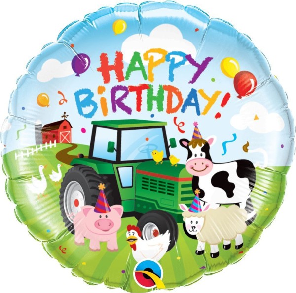 Qualatex Folienballon Rund Bauernhof "Happy Birthday" 45cm/18"