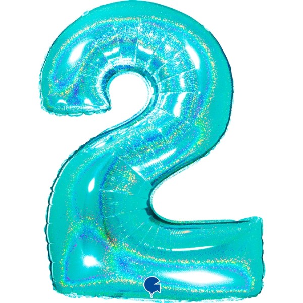 Grabo Folienballon Zahl 2 Glitter Holographic Tiffany 100cm/40"