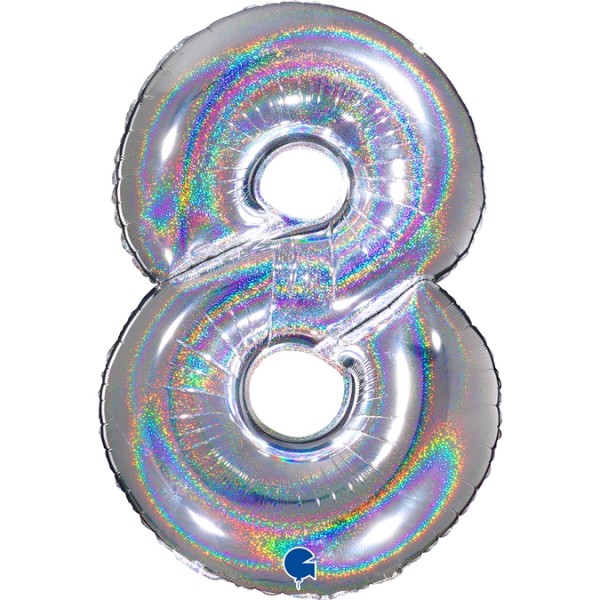 Grabo Folienballon Zahl 8 Glitter Holographic Silver 100cm/40"