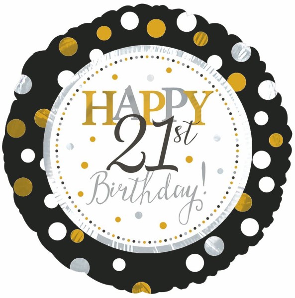 CTI Folienballon Happy 21th Birthday Black & Gold 45cm/18"