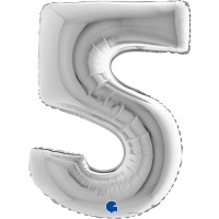 Grabo Folienballon Zahl 5 Silver 100cm/40"  Grabo Folienballon Zahl 5 Silver 100cm/40"