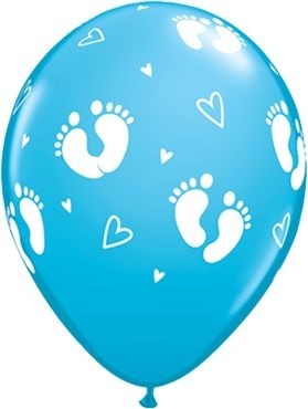 Qualatex Latexballon Baby Footprints & Hearts Robin's Egg Blue 28cm/11" 25 Stück