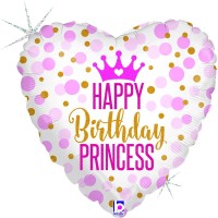 Betallic Folienballon Glitter Birthday Princess Holographic 45cm/18"  Betallic Folienballon Glitter Birthday Princess Holographic 45cm/18"