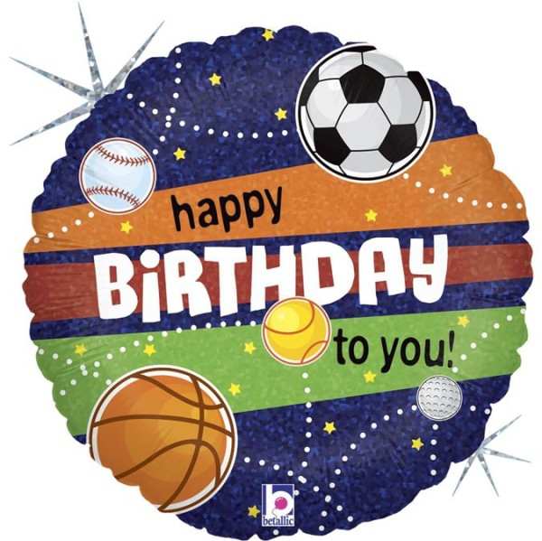 Betallic Folienballon Sportmotiv "Happy Birthday to you!" Holo 45cm/18"
