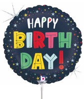 Betallic Folienballon Birthday Colourful Stars 23cm/9" luftgefüllt mit Stab  Betallic Folienballon Birthday Colourful Stars 23cm/9" luftgefüllt mit Stab