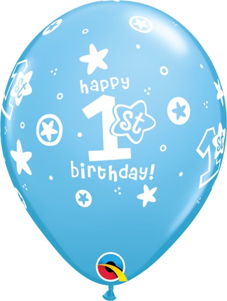 Qualatex Latexballon 1st Birthday Circle Stars-Boy Pale Blue 28cm/11" 25 Stück