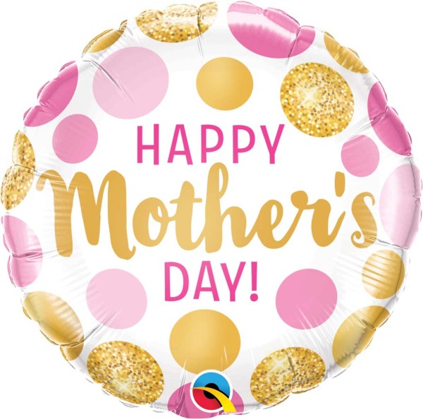Qualatex Folienballon "Happy Mother's Day" Pink & Gold Dots 45cm/18"