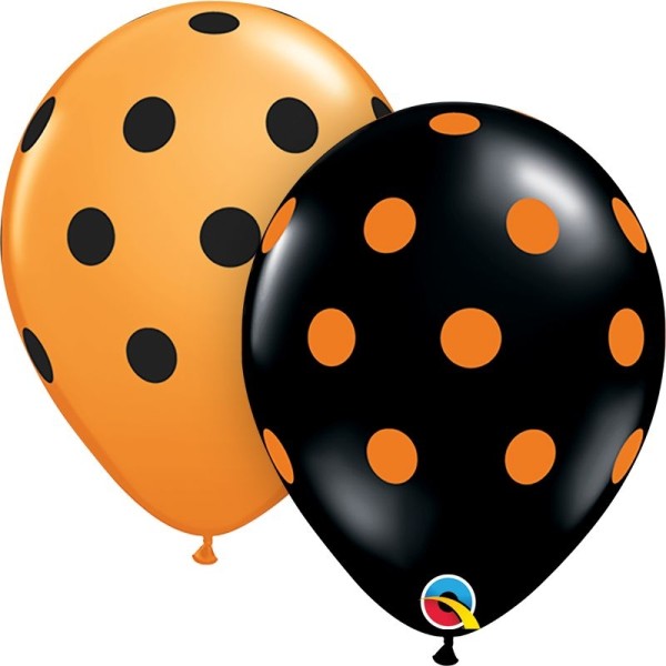 Qualatex Latexballon Big Polka Dots-Orange & Onyx 28cm/11" 25 Stück
