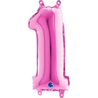 Grabo Folienballon Zahl 1 Fuxia 35cm/14"  Grabo Folienballon Zahl 1 Fuxia 35cm/14"