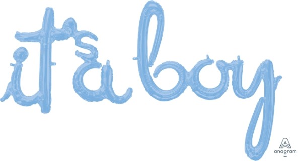 Anagram Folienballon SuperShape Schrift Girlande "It's a boy" Hellblau (Pastel Blue) 141x131cm/56x52"