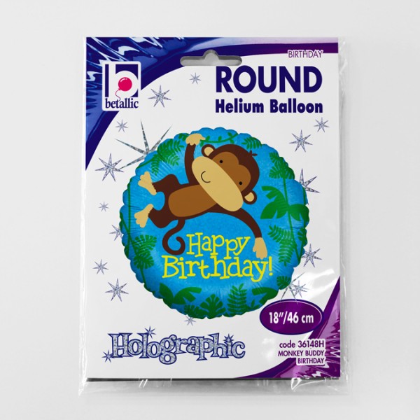 Betallic Folienballon Happy Birthday Affe Holo 45cm/18"