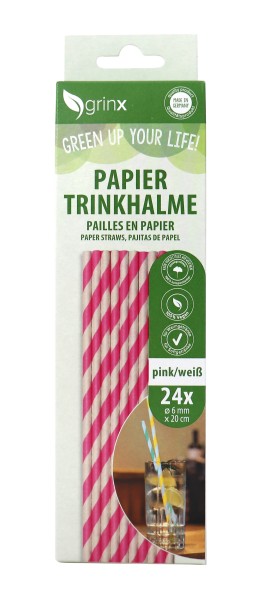 grinx Trinkhalm pink/weiß 20cm x 6mm 24 Stück