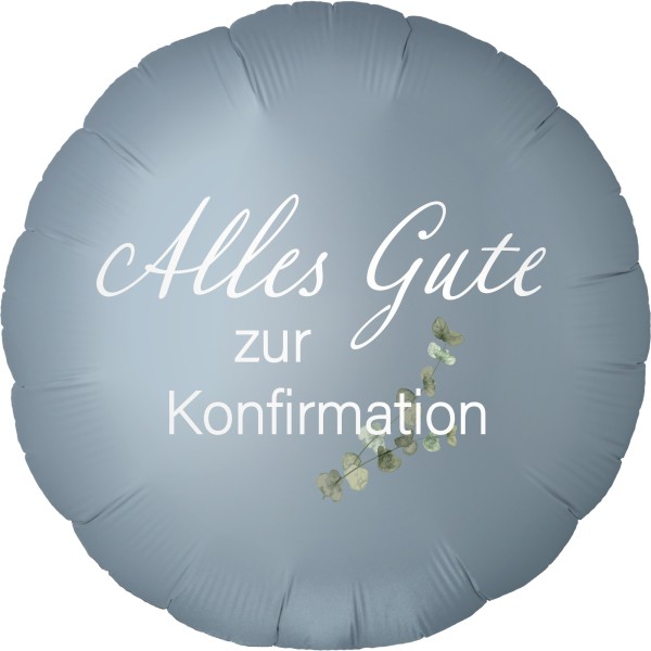 Goodtimes Folienballon Rund Satin Luxe Steel Blue mit "Alles Gute zur Konfirmation" 45cm/18" (unverpackt)