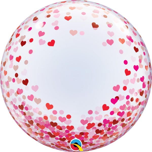 Qualatex Deco Bubble Red and Pink Confetti Hearts 60cm/24"
