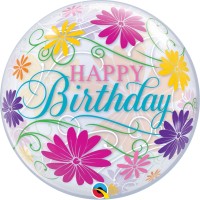 Qualatex Bubble Birthday Flowers & Filigree 55cm/22"  Qualatex Bubble Birthday Flowers & Filigree 55cm/22"