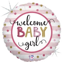 Betallic Folienballon Rund "Welcome Baby Girl" 45cm/18"  Betallic Folienballon Rund "Welcome Baby Girl" 45cm/18"
