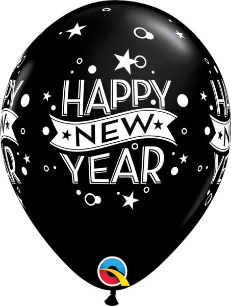 Qualatex Latexballon Happy New Year Confetti Dots Black 28cm/11" 25 Stück