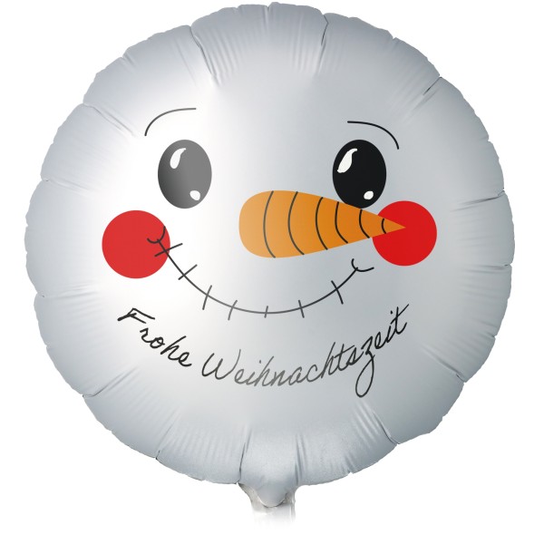 Goodtimes Folienballon Rund Satin Weiß mit "Schneemann Frohe Weihnachtszeit" 45cm/18" (unverpackt)
