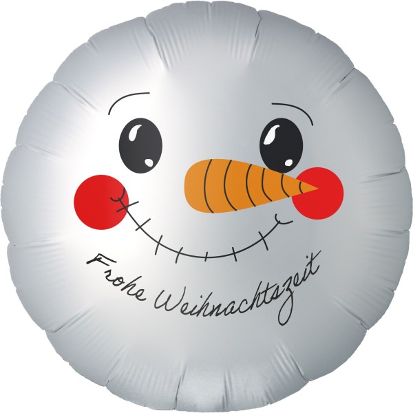 Goodtimes Folienballon Rund Satin Weiß mit "Schneemann Frohe Weihnachtszeit" 45cm/18" (unverpackt)