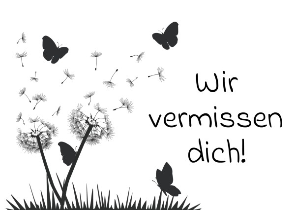Goodtimes Flugkarte Trauer "Wir vermissen dich!" in Schwarz/Weiß