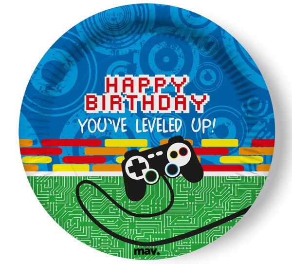 Maverick Pappteller "Happy Birthday" Game Controller 23cm, 8 Stück