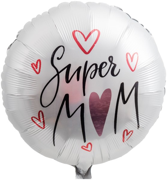 Goodtimes Folienballon Rund Satin Weiß mit "Super Mom" 45cm/18" (unverpackt)