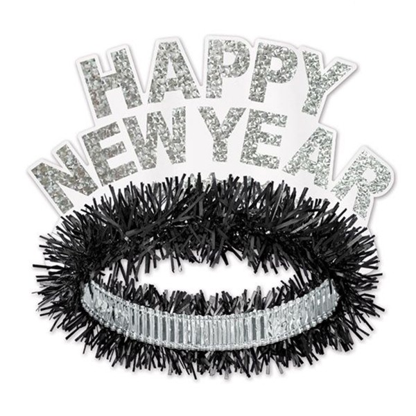 Beistle "Happy New Year" Tiara Schwarz & Weiß