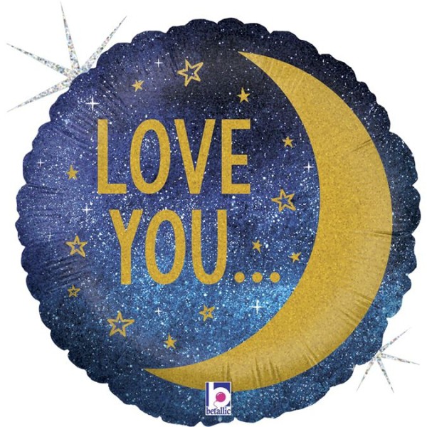 Betallic Folienballon Rund "Love You to the Moon and Back" Glitter Holo 45cm/18"