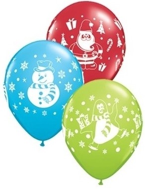 Qualatex Latexballon Snowmen, Penguins, Santa Sortiment 28cm/11" 6 Stück