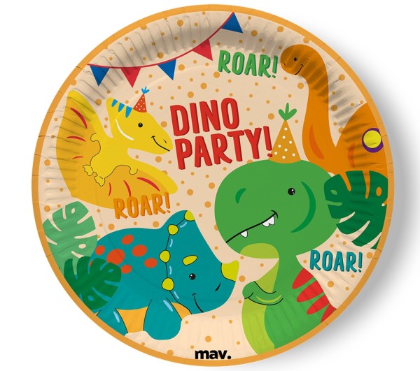 Maverick Pappteller "Dino Party!" 23cm, 8 Stück