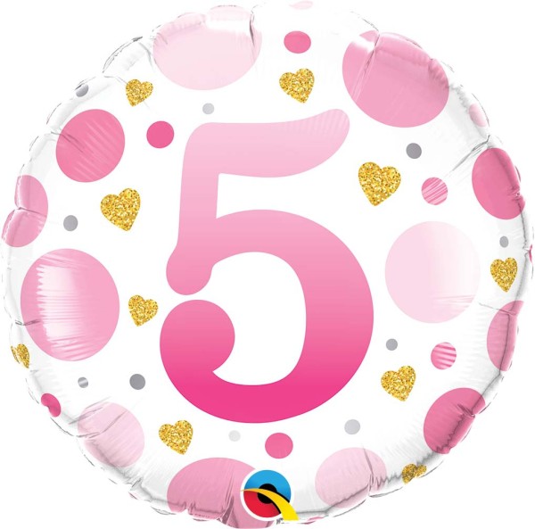 Qualatex Folienballon Age 5 Pink Dots 45cm/18"