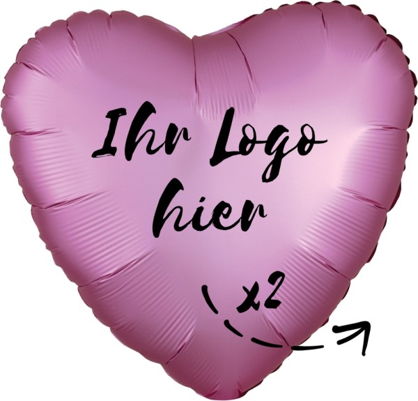 Folien-Werbeballon Herz Satin Luxe Flamingo 45cm/18" 2-Seitig bedruckt