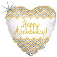 Betallic Folienballon Chevron Anniversary 45cm/18"  Betallic Folienballon Chevron Anniversary 45cm/18"