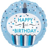 Anagram Folienballon "Cupcake - Happy 1st Birthday" Blau 43cm/17"  Anagram Folienballon "Cupcake - Happy 1st Birthday" Blau 43cm/17"