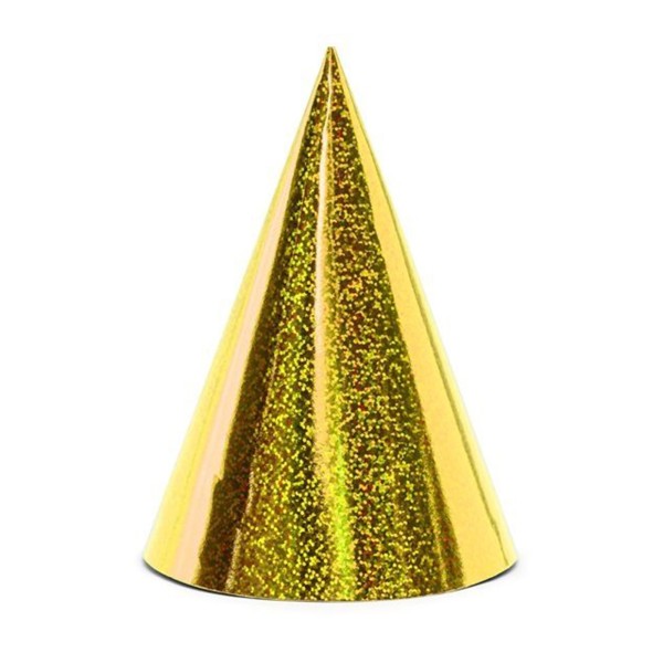 Partydeco 6 Holografische Partyhüte "Gold" 16 cm