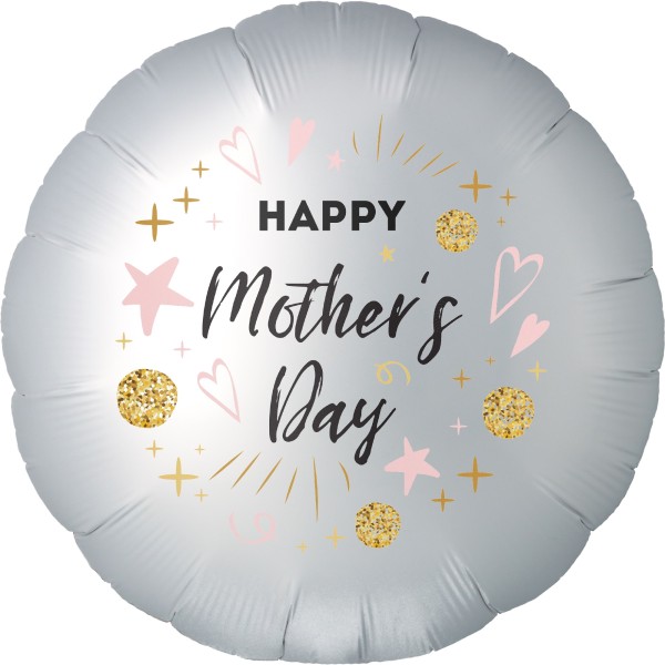 Goodtimes Folienballon Rund Satin Weiß mit "Happy Mother's Day" 45cm/18" (unverpackt)