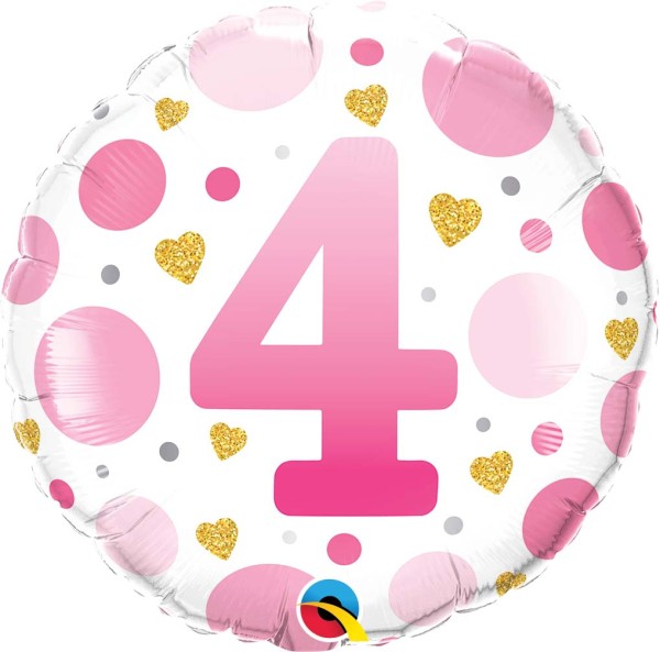 Qualatex Folienballon Age 4 Pink Dots 45cm/18"